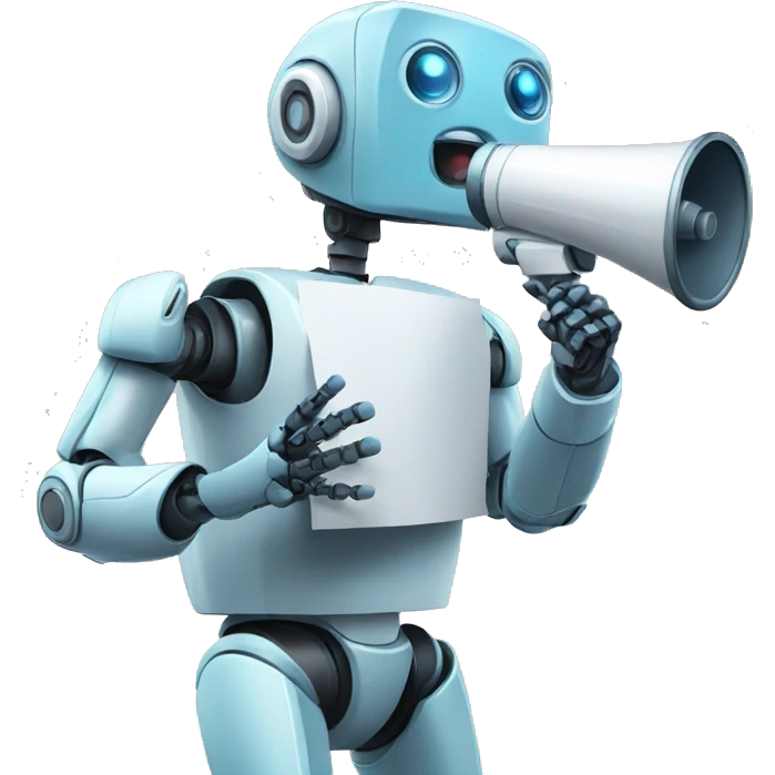 robot holding a megaphone emoji