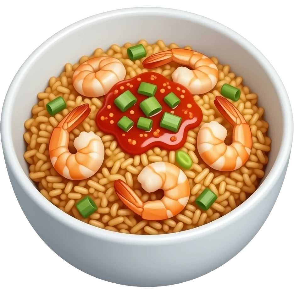 realistic -- fried rice with shrimp and sweet chili sauce in bowl emoji