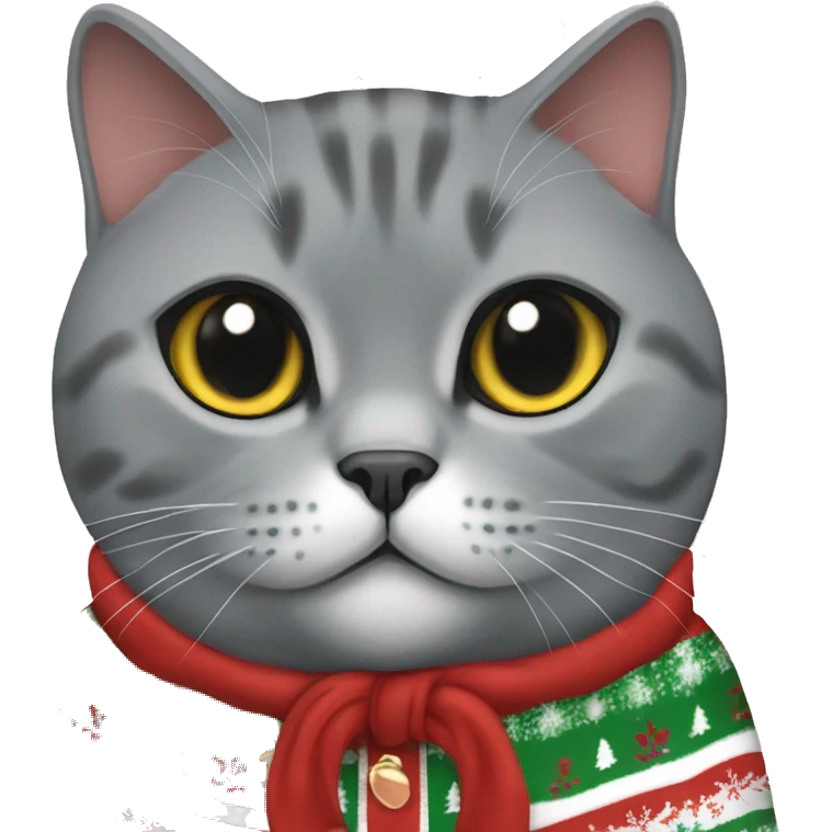 British shorthair cat wearing christmas Sweatshirt  emoji
