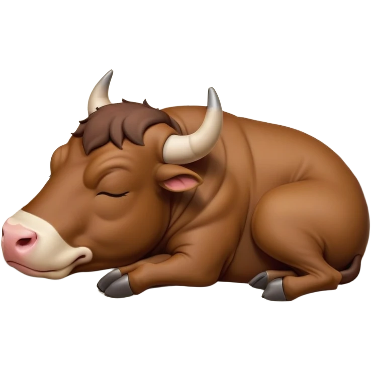 meme-worthy-cute-sleeping-domestic-bull-portrait-emoji,-head-resting-peacefully-with-a-contented-smile,-showcasing-a-robust,-muscular-build-and-a-luxuriously-soft-coat,-eyes-gently-closed-in-serene,-restful-slumber,-simplified,-solid-brown emoji