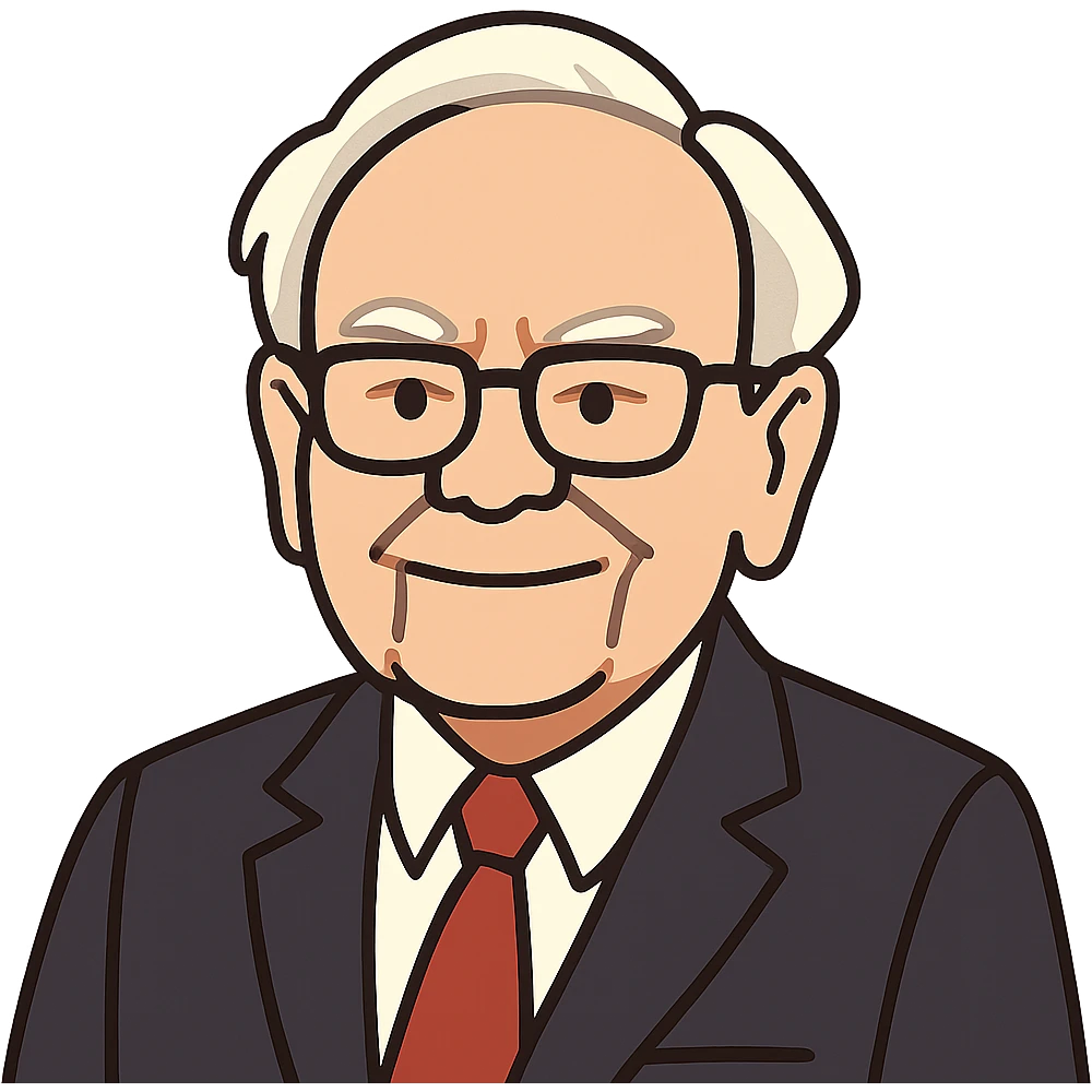 flat toon style portrait of Warren Buffett, cartoon, glasses, suit emoji