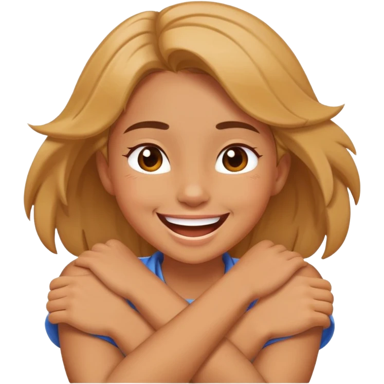 girl crossing her arms around her neck laughing emoji
