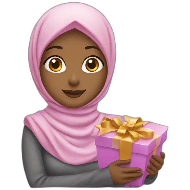 Hijabi girl with a gift box emoji