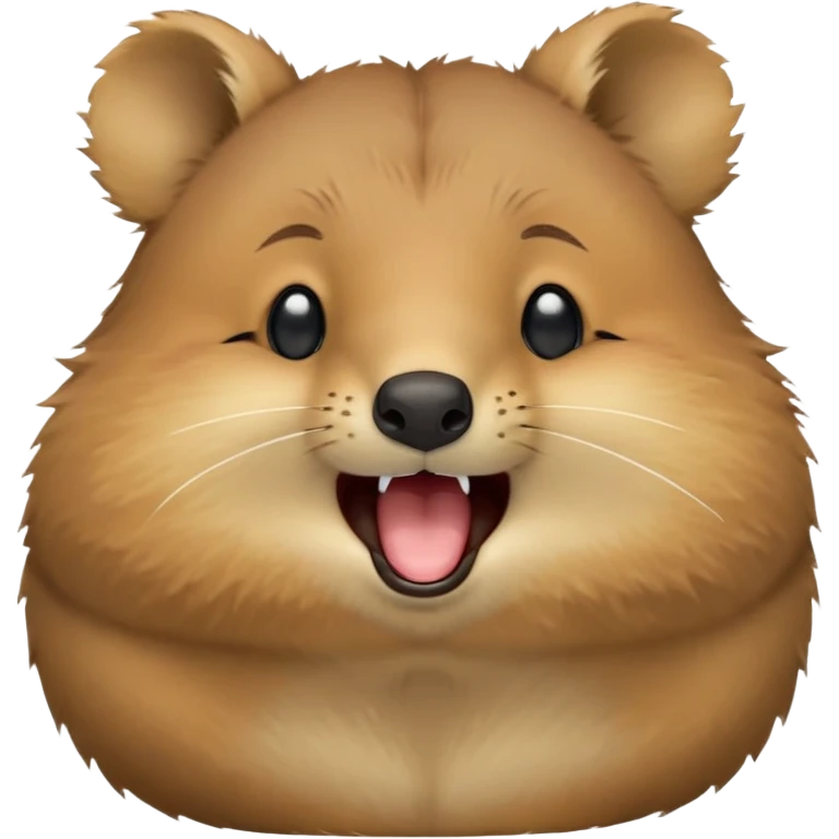 cinematic-realistic  yawning quokka-emoji,-small-round-frame, head tilted in an endearing manner, wouth wide open yawning, sleepy comical smile, round fluffy cheeks, giant-fluffy-cheeks-large-smile-fluffy-brown-fur-radiating-a-warm-softness,-big-round-eyes-filled-with-joy, realistic round  fluffy zoomed in, large black eyes one paw raised in the air emoji