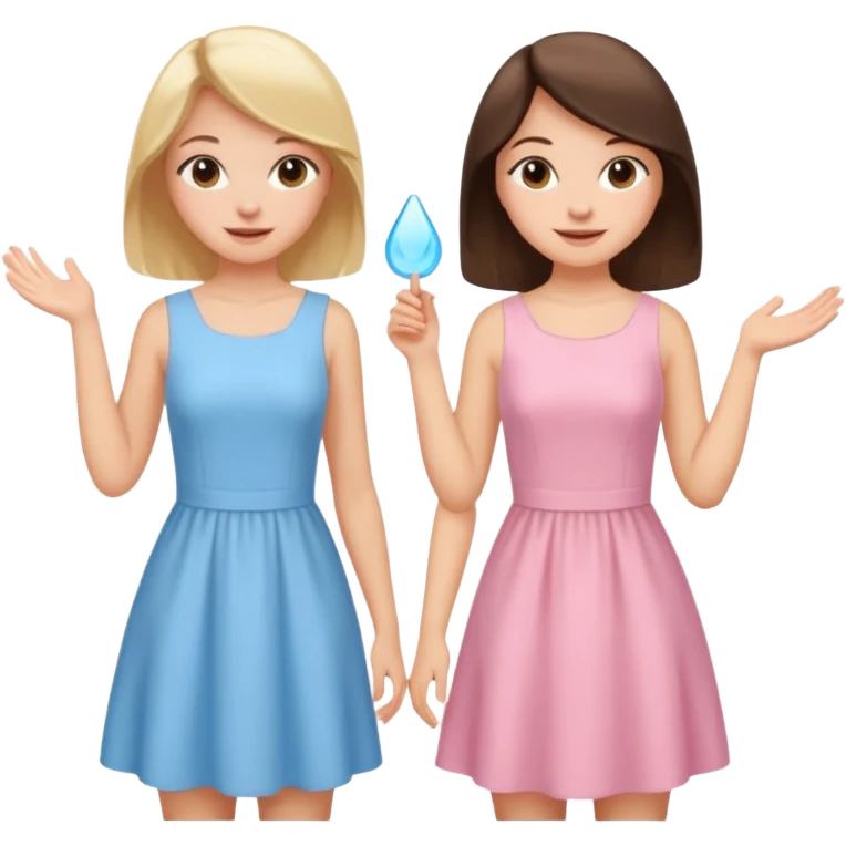 happy princesses blonde girl in light blue dress and brunette girl in light pink dress emoji