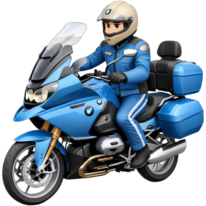blue BMW RT1200 touring motorcycle with rider on open road emoji