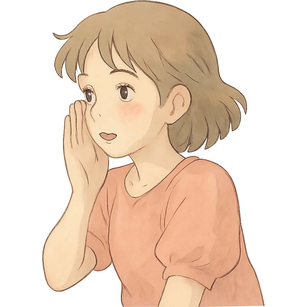 ghibli style character whispering, soft colors, gentle expression emoji