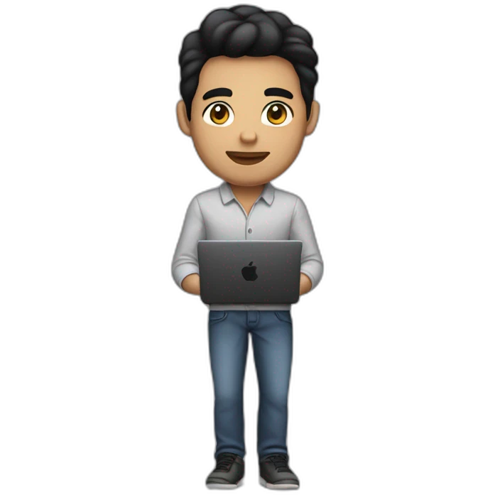 developer with mac laptop in front light skin tone and black hair styled emoji