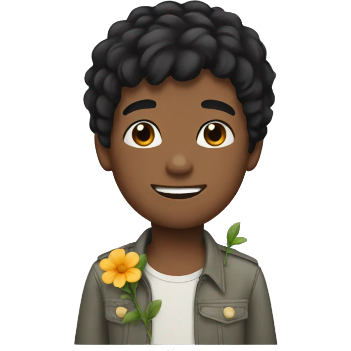 boy with black hair and flower emoji