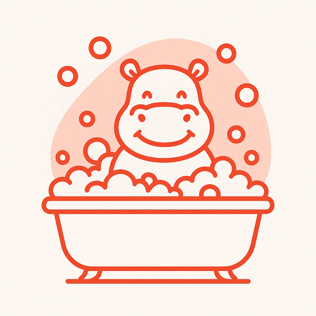 happy hippo with bubbles in bathtub emoji