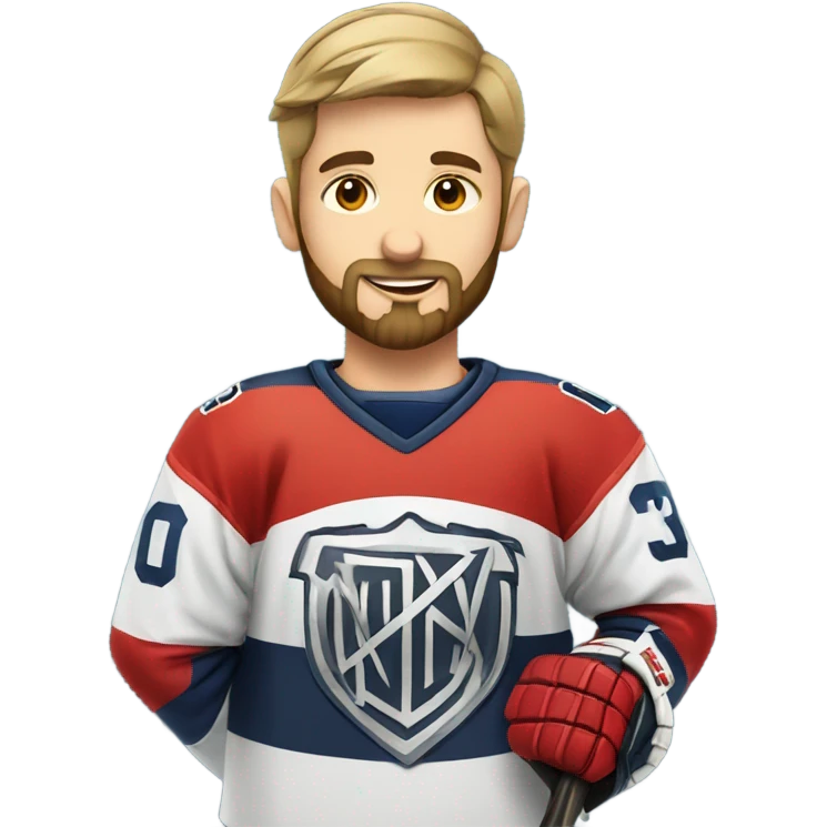 boy with beard and hockey jersey holding trophy emoji