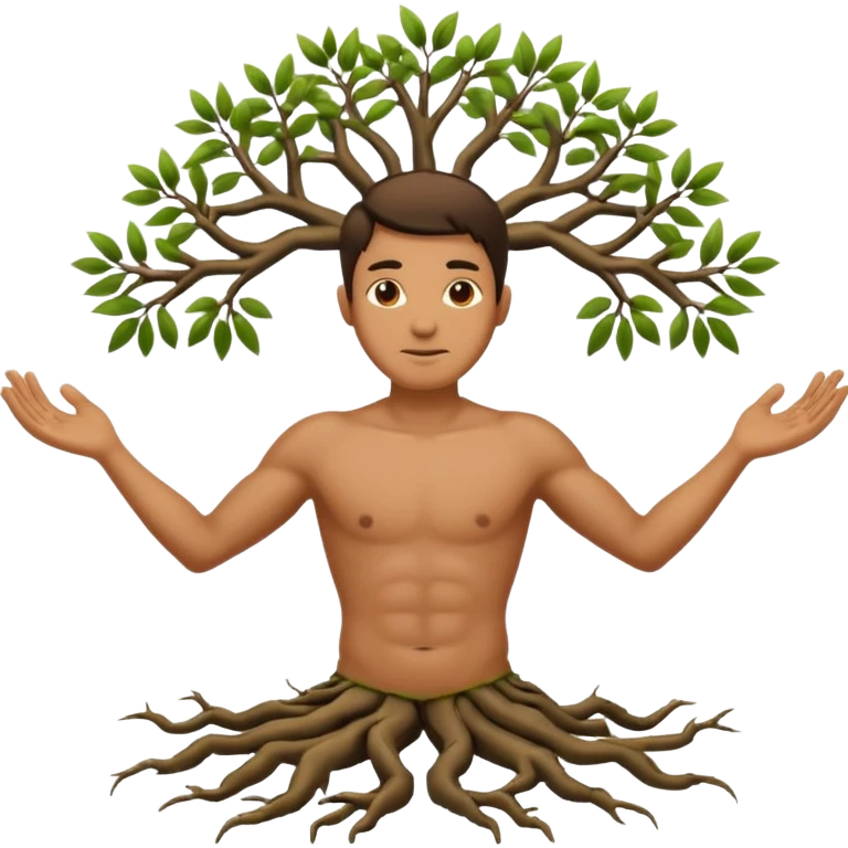 A man with three texture, branch arms, roots feet emoji