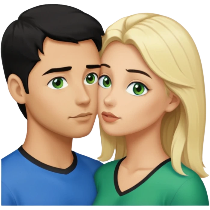 Man with blue eyes black Hair licking blonde Woman Green eyes naked breast  emoji