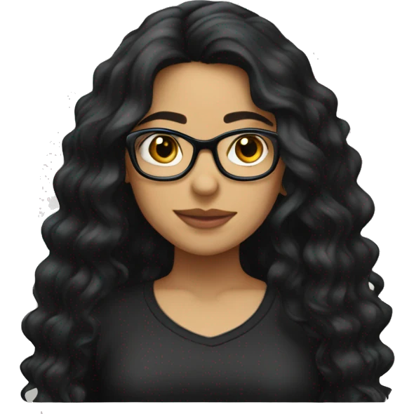Pretty Hispanic girl with long black wavy hair with glasses and black shirt emoji
