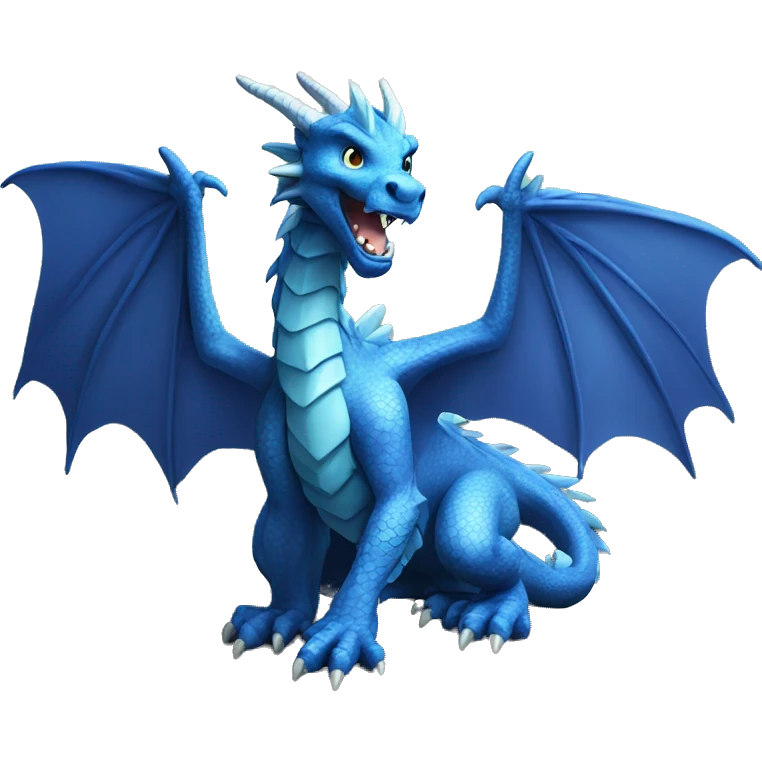 Blue dragon with big wings sittig on a rock emoji