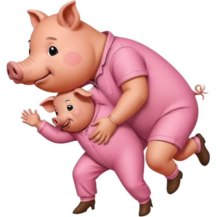 A pig bent over in a orange prison jumpsuit getting humped by a larger hog emoji