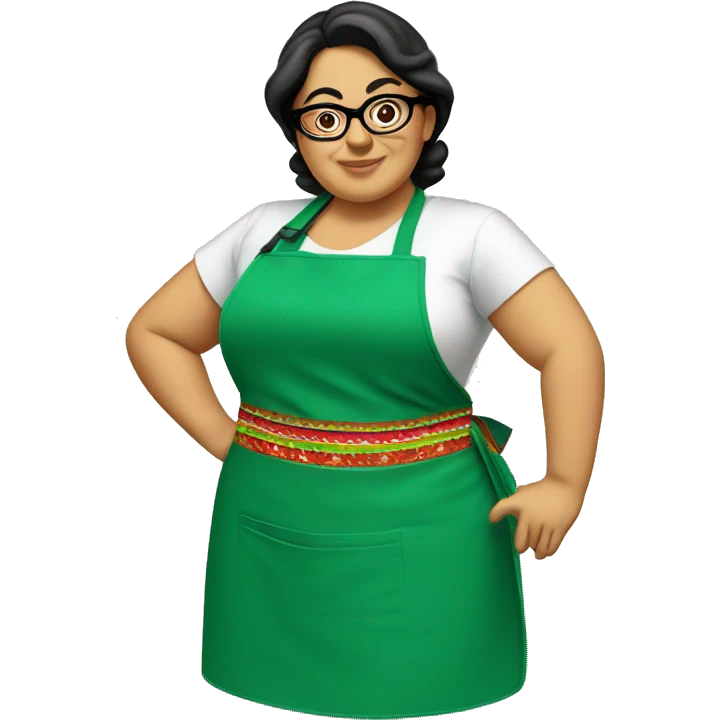 mexican chubby lady green apron  with glasses cooking tacos emoji