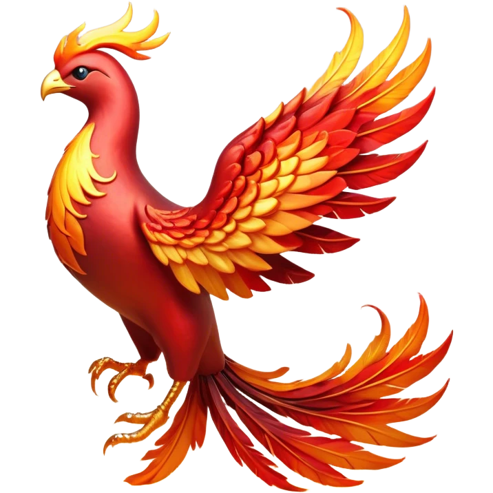 Cinematic Noble fierce & powerful Fire Phoenix Portrait Emoji, Poised and resplendent, with a radiant, fiery plumage in brilliant hues of scarlet, gold, and ember, featuring elongated, elegant tail feathers that flow like molten lava, and piercing, wise eyes reflecting the eternal cycle of rebirth; rendered with lifelike texture and luminous natural highlights, high shine, majestic and awe-inspiring, styled with an aura of mythic resurgence, focused and regal, soft glowing outline, capturing the essence of a legendary phoenix rising from the flames with timeless grace! emoji