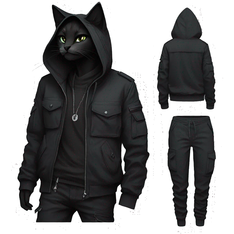 Edgy Anthro cool pretty dark cat-fursona techwear cargo pants hoodie emoji