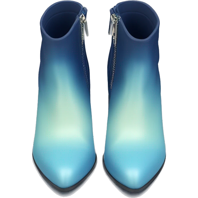 Hyper Realistic isolated top view of a pair of navy blue to pastel blue ombre zipper high heel ankle bootie boots. emoji