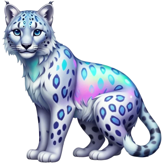Cute cool edgy Colorful dark vibrant pastel transparent iridescent luminescent ethereal fantasy-lynx-snow-leopard-animal, full-body emoji
