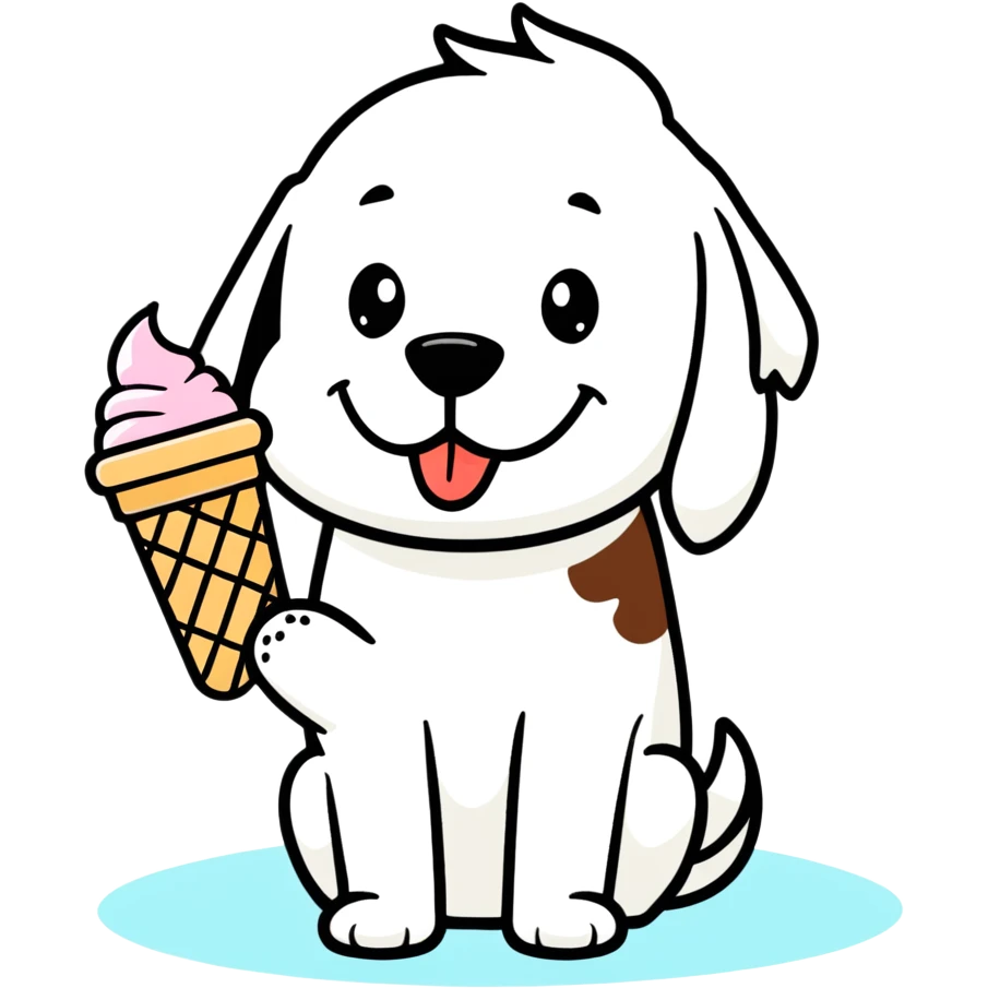Dog eating ice cream with poop emoji