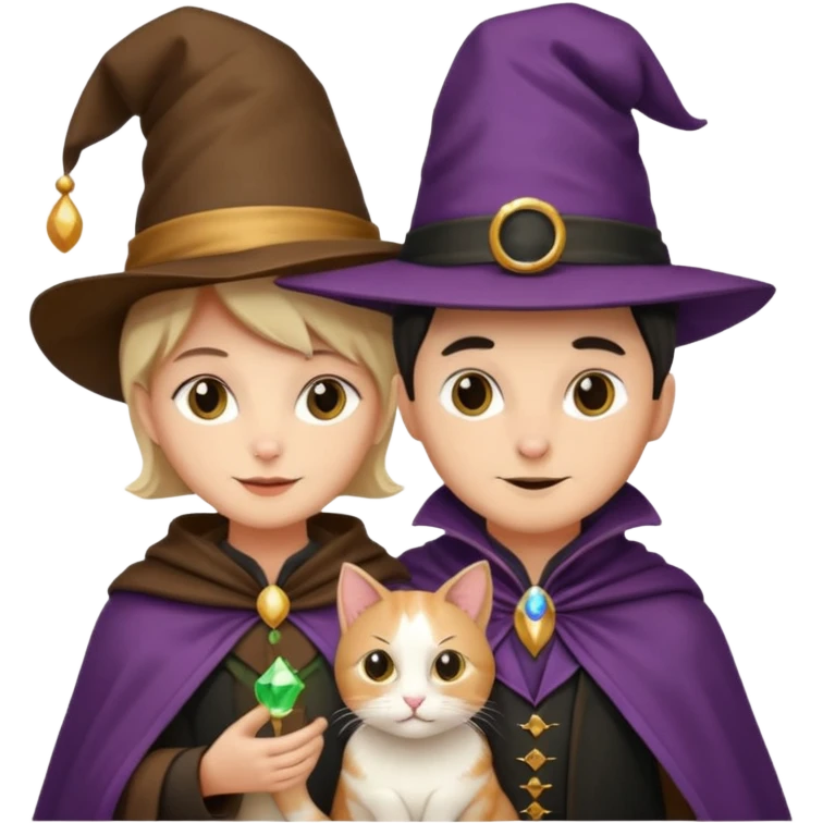 magician couple and their pet cat emoji