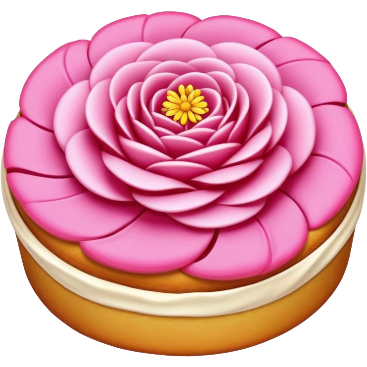 Yunnan Rose Cake with visible flower petals in pastry, simplified emoji style with bold outlines and bright colors, cartoon style floral sweet snack emoji