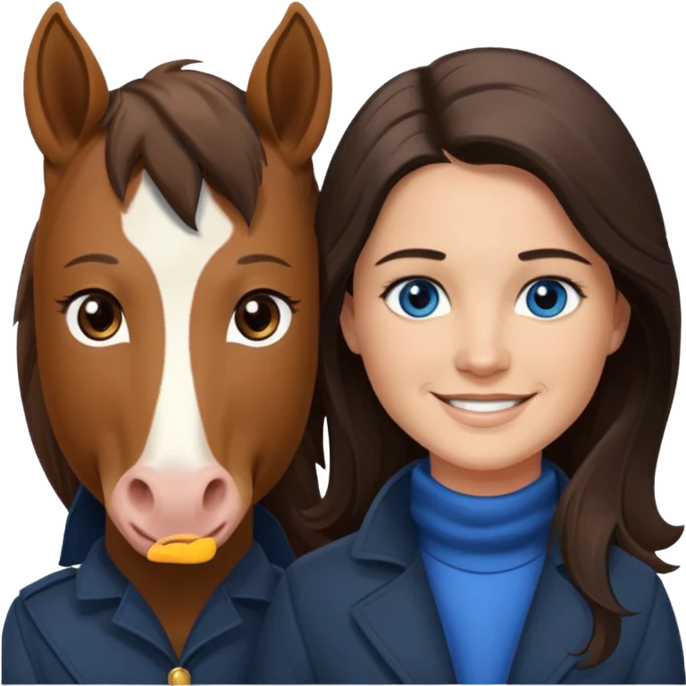 Smiling blue eyed trevor donovan with smiling BROWN eyed danica mckellan with brown eyes and one fully brown horse emoji
