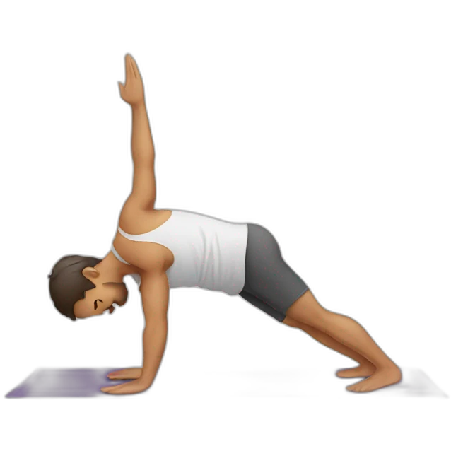 Man doing yoga near a drill emoji