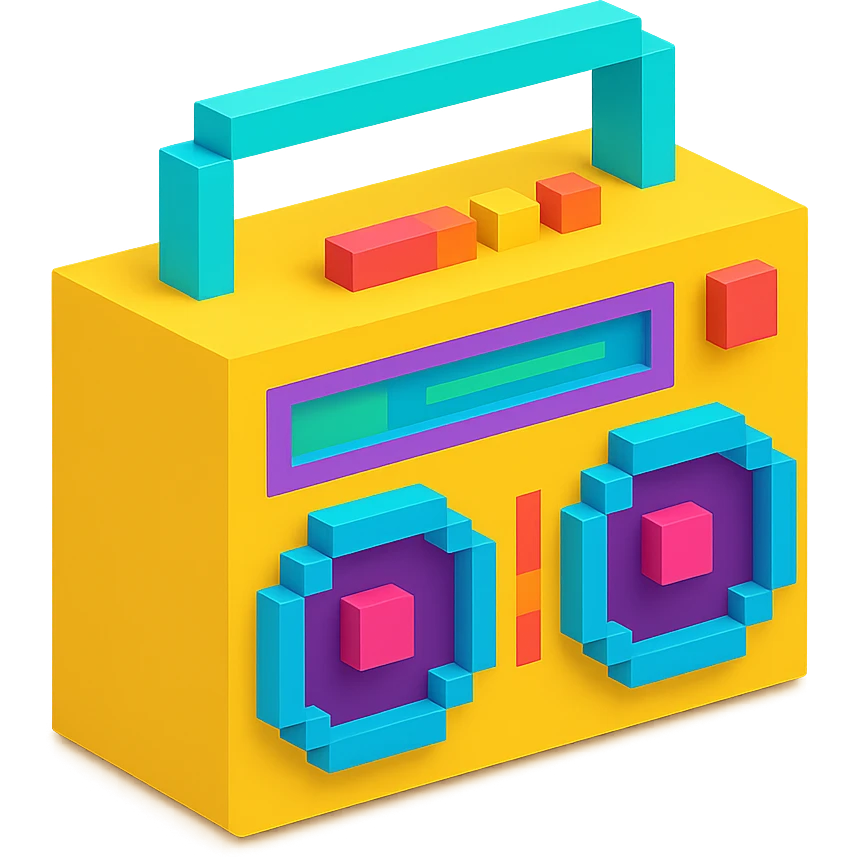 A boombox in voxel style, isometric view emoji