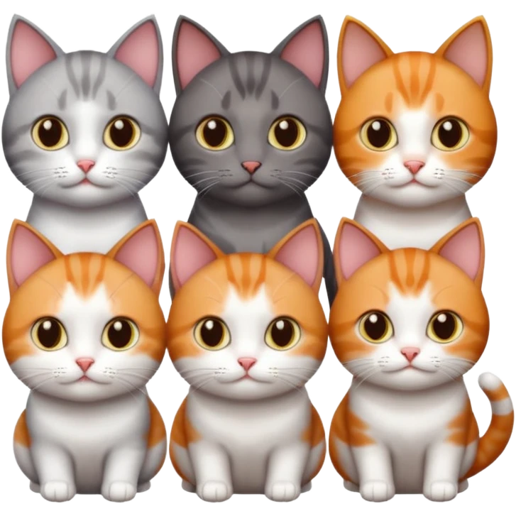 3 different coloured tiny short haired cats, including a dark grey and white cat, and a dark brown tabby and white and a ginger and white emoji
