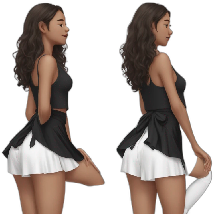 beauty-padahastasana bow-short-black-skirt-back-and-front-views-white-knickers-long-white-socks emoji