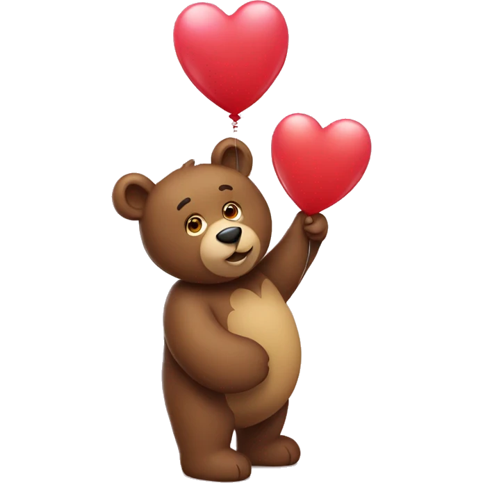 A bear holding a balloon that is in the shape of a heart.  emoji