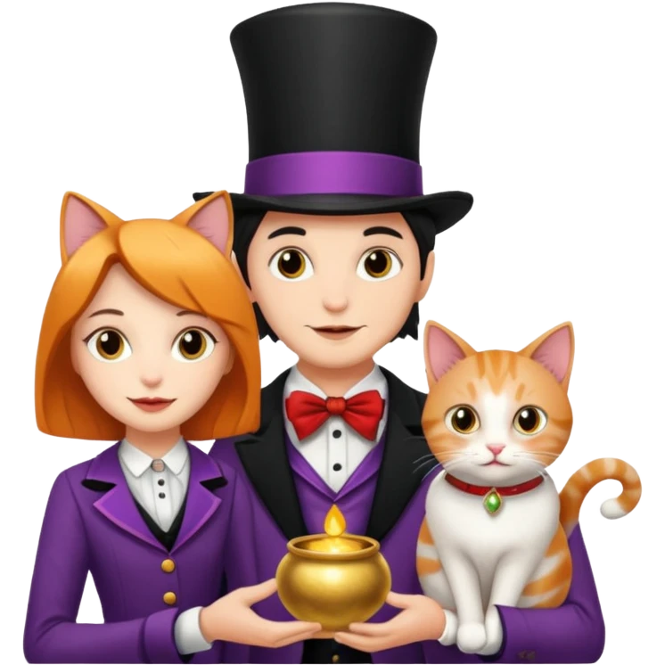 magician couple and their pet cat emoji
