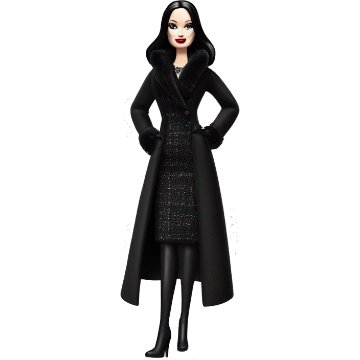 Silkstone Dazzling Winter Barbie Morticia Addams .  Wearing coat gloves boots  emoji