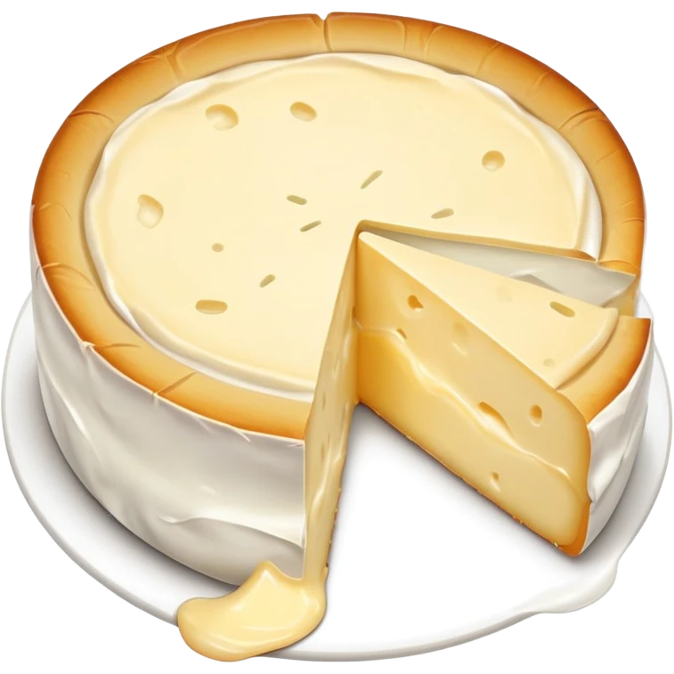 cinematic-realistic-brie-cheese-emoji,-featuring-a-creamy gooey center,-soft-ripened-cheese-with-a-delicate white rind-rendered-with-lifelike-detail-and-inviting,-natural-lightingwith a slide showing the gooey center emoji