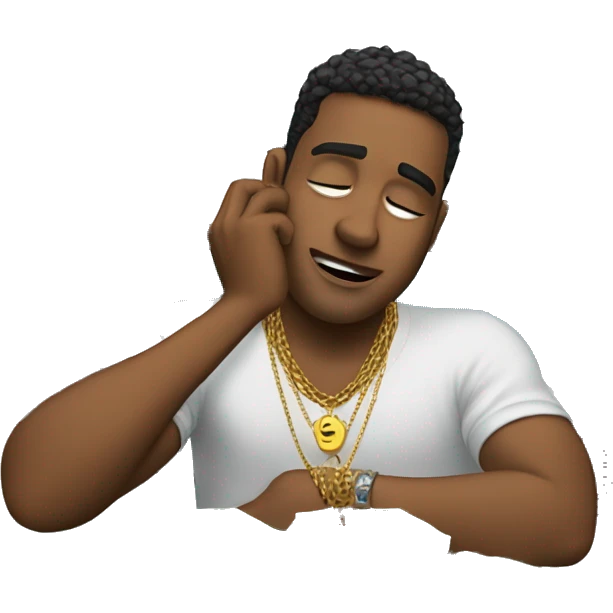 man crying in a car with a stack of money and multiple necklaces emoji