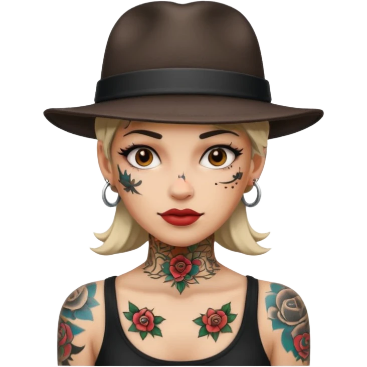 tattooed female with a hat emoji
