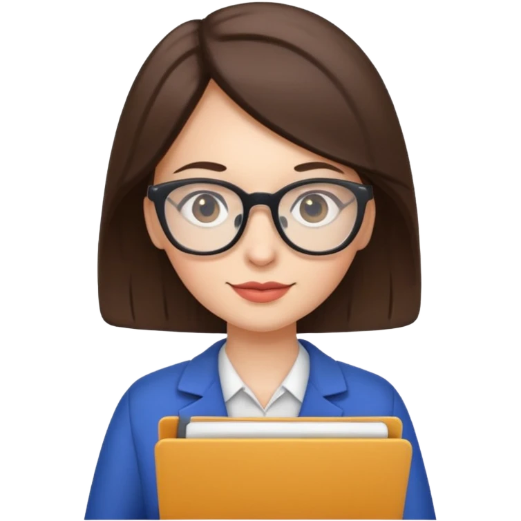 a woman with glasses and a folder in her hands like emoji