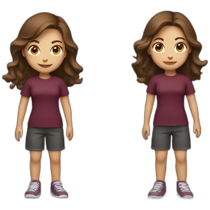 girl with shoulder-length brown hair with a phone in her hand in a burgundy T-shirt emoji