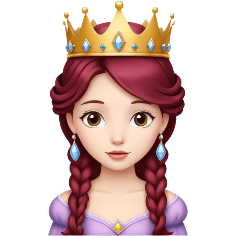 Beautiful long burgundy haired girl wearing a princess crown emoji