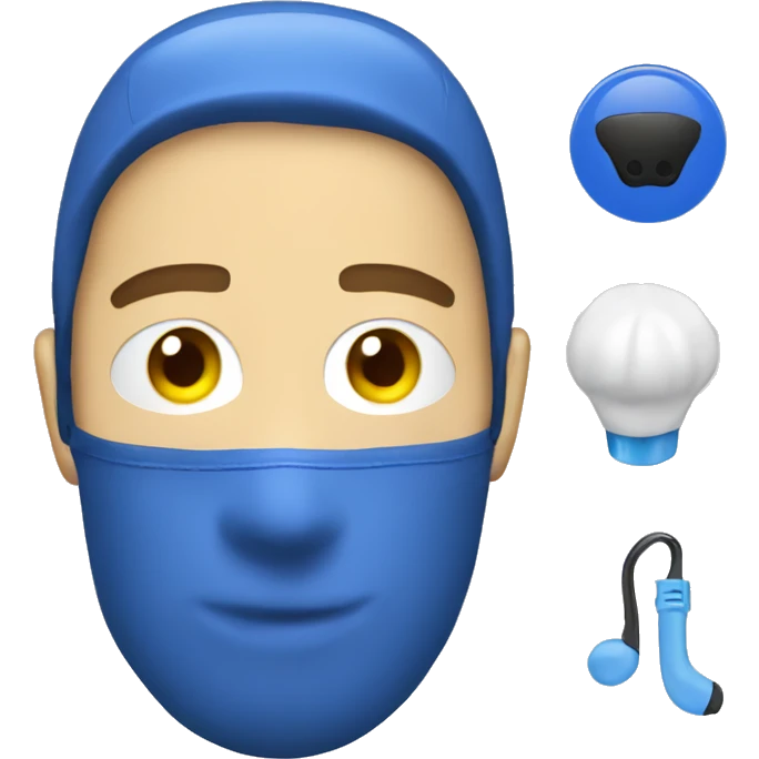 man wearing safety ski mask, helmet safety and earplug emoji
