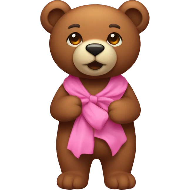 Osito de peluche marrón con laso rosa  emoji