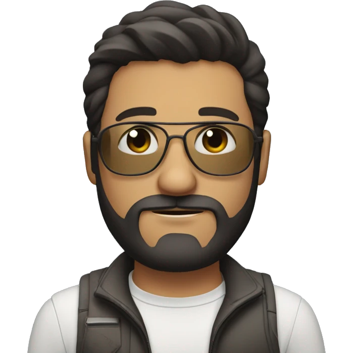 A man with dark hair and a beard now add aviator glasses with a little plane in the background emoji