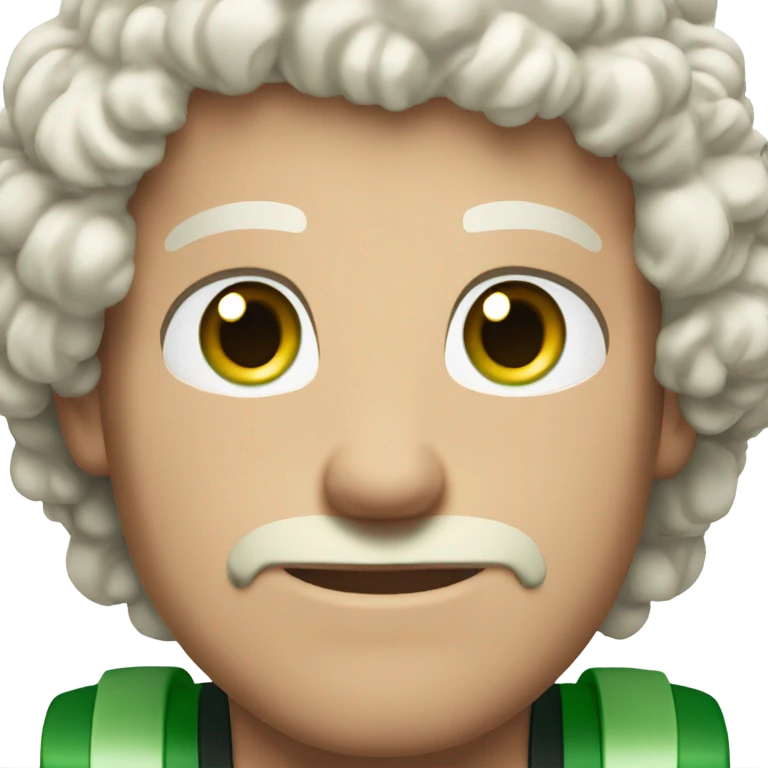White Curly hair green eyed man with a muscular build who is a young and good looking emoji