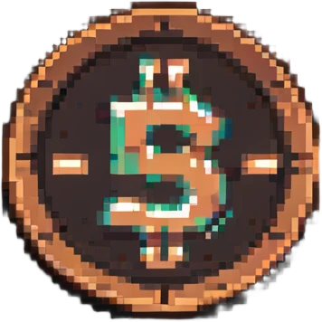A bronze coin with S.R symbols in the middle, pixelated style emoji