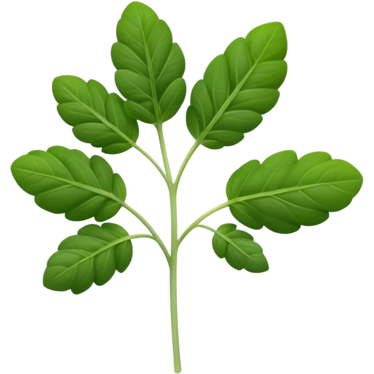 small sprig of fresh oregano with oval slightly fuzzy green leaves on thin tender stems, leaves clustered and layered with subtle natural curves and soft midrib veins, color ranges from vibrant to muted green, no pot scissors or extras, apple emoji style, soft lighting, subtle shadows, emoji scale emoji