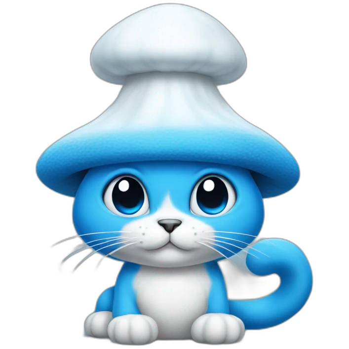 Blue Smurf cat with big white mushroom hat emoji