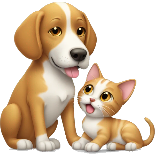 Cat and dog giving kiss to each other emoji